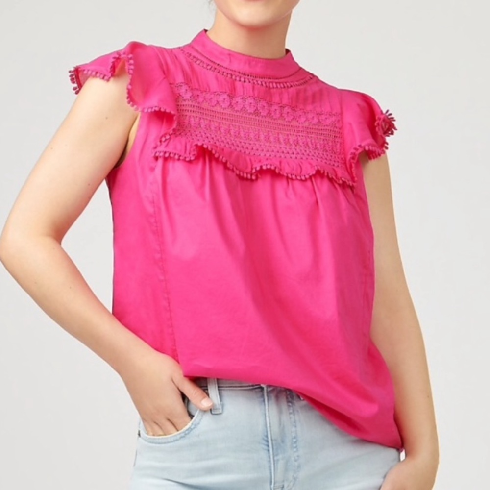 J. Crew Hot Pink Flutter Sleeve Blouse Medium